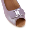 Peep Toe Salto Bloco Roxo Perolado Couro