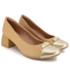 Scarpin Marrom Salto Bloco Couro Detalhe Enfeite