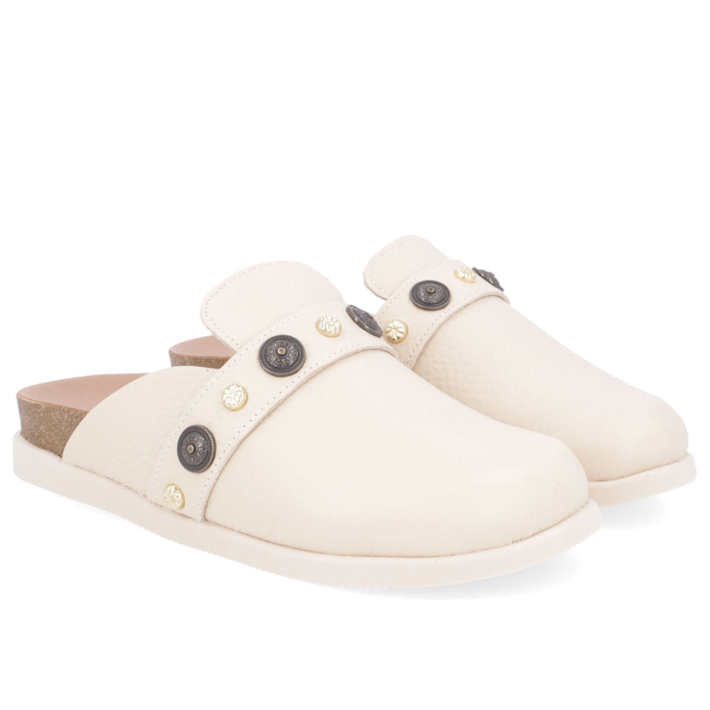 Mule Bege Bico Redondo Enfeites