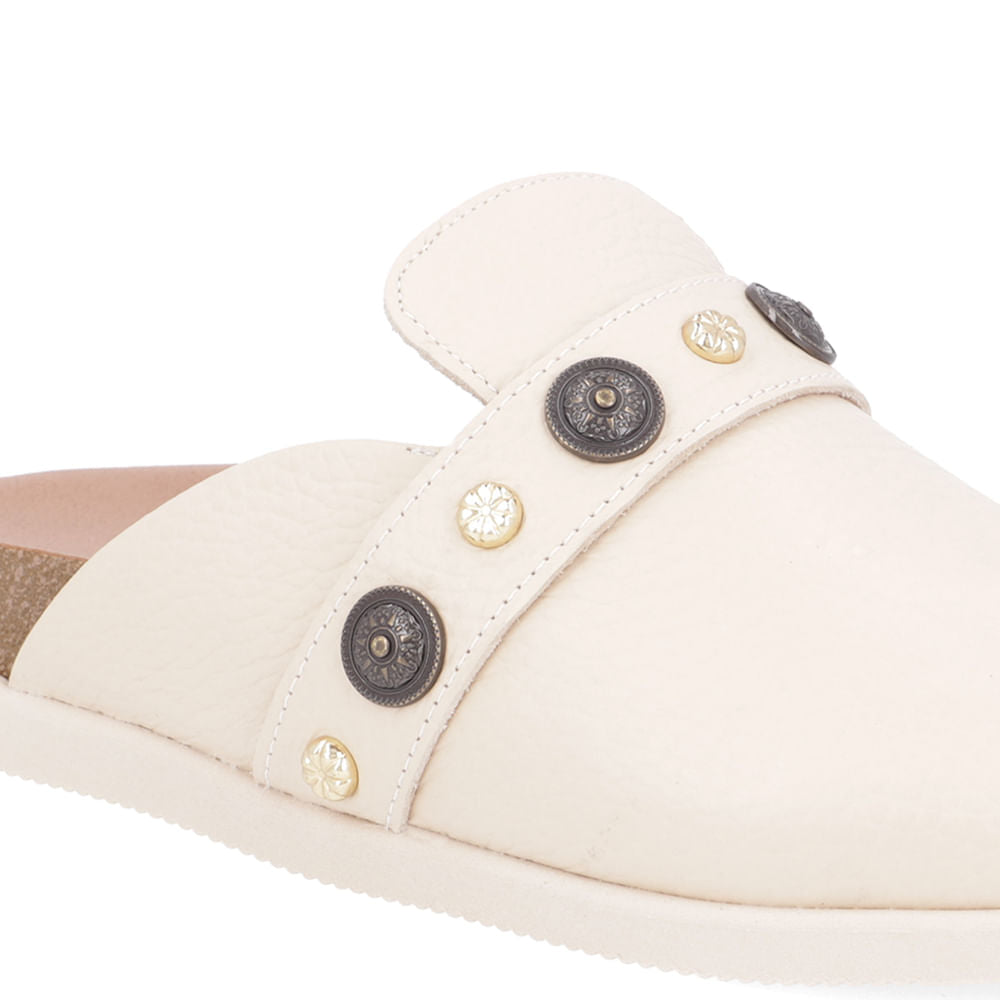 Mule Bege Bico Redondo Enfeites