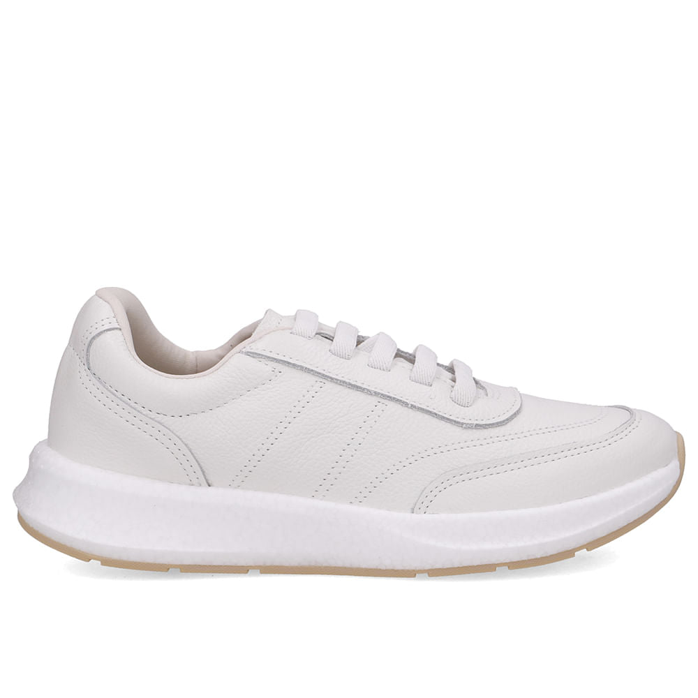Tênis Couro Branco Casual Cadarço
