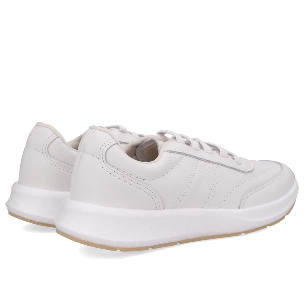 Tênis Couro Branco Casual Cadarço