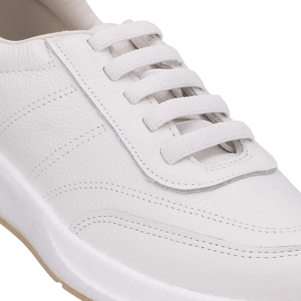 Tênis Couro Branco Casual Cadarço