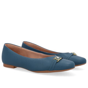 Sapatilha Azul Couro Tira Enfeite